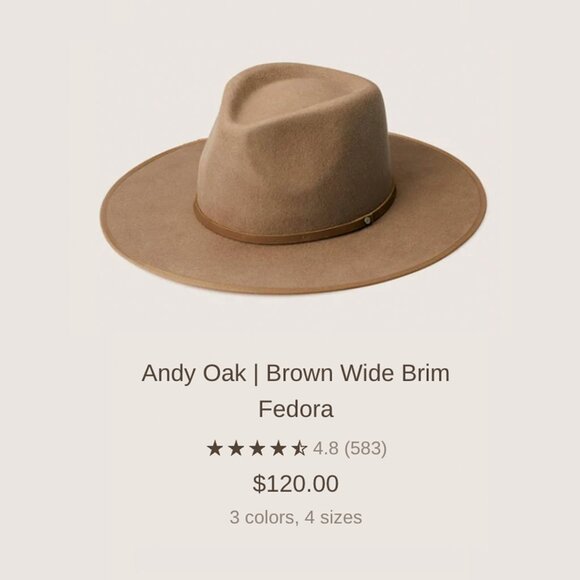 Will + Bear Andy Oak Wide Brim Felt Fedora (Brown, Size Large) — Like New - Picture 5 of 16